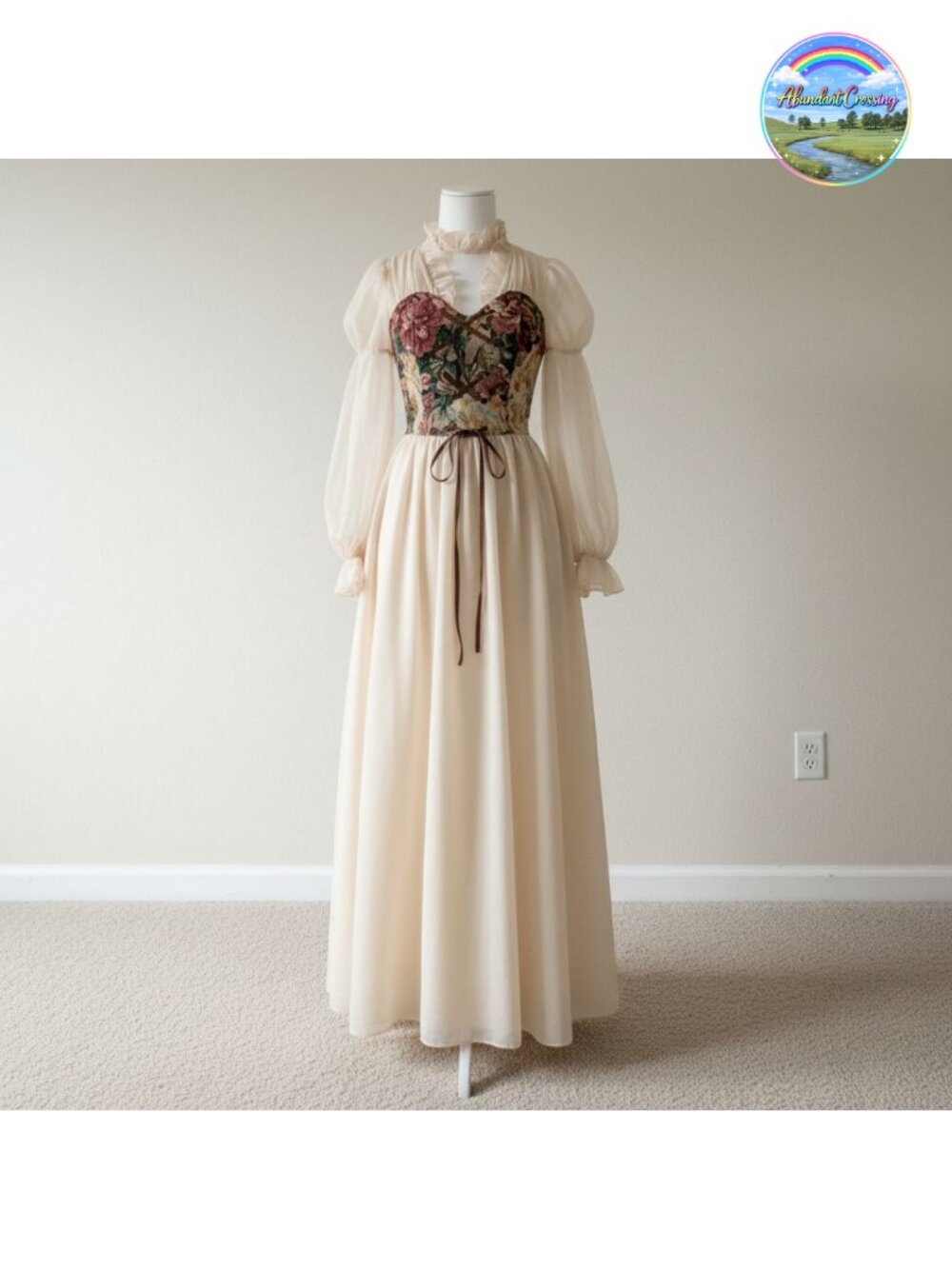 Renaissance Medieval Costume Dress with Floral Corset for Ren Faire